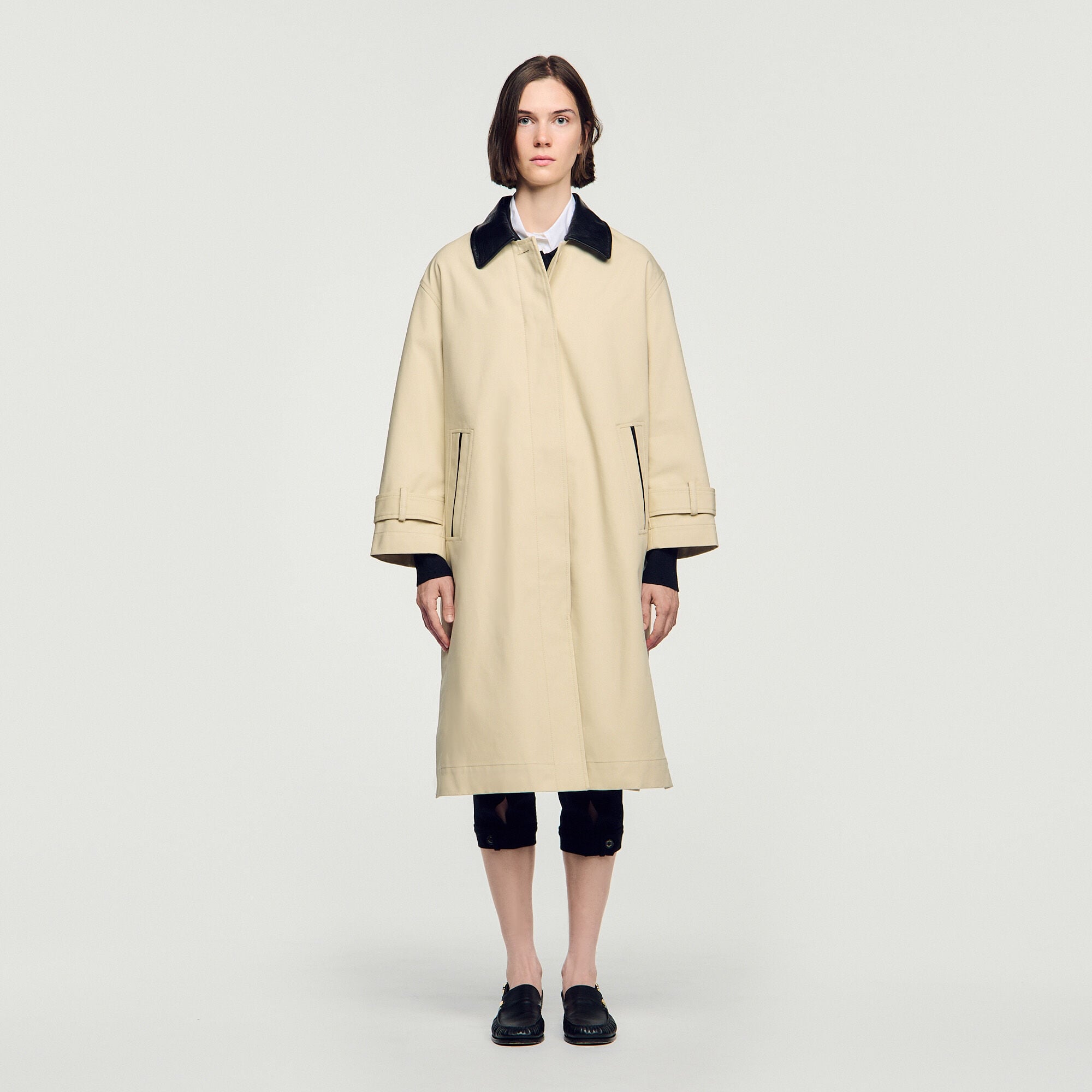 Langer Mantel mit Lederkragen - Damen | Sandro