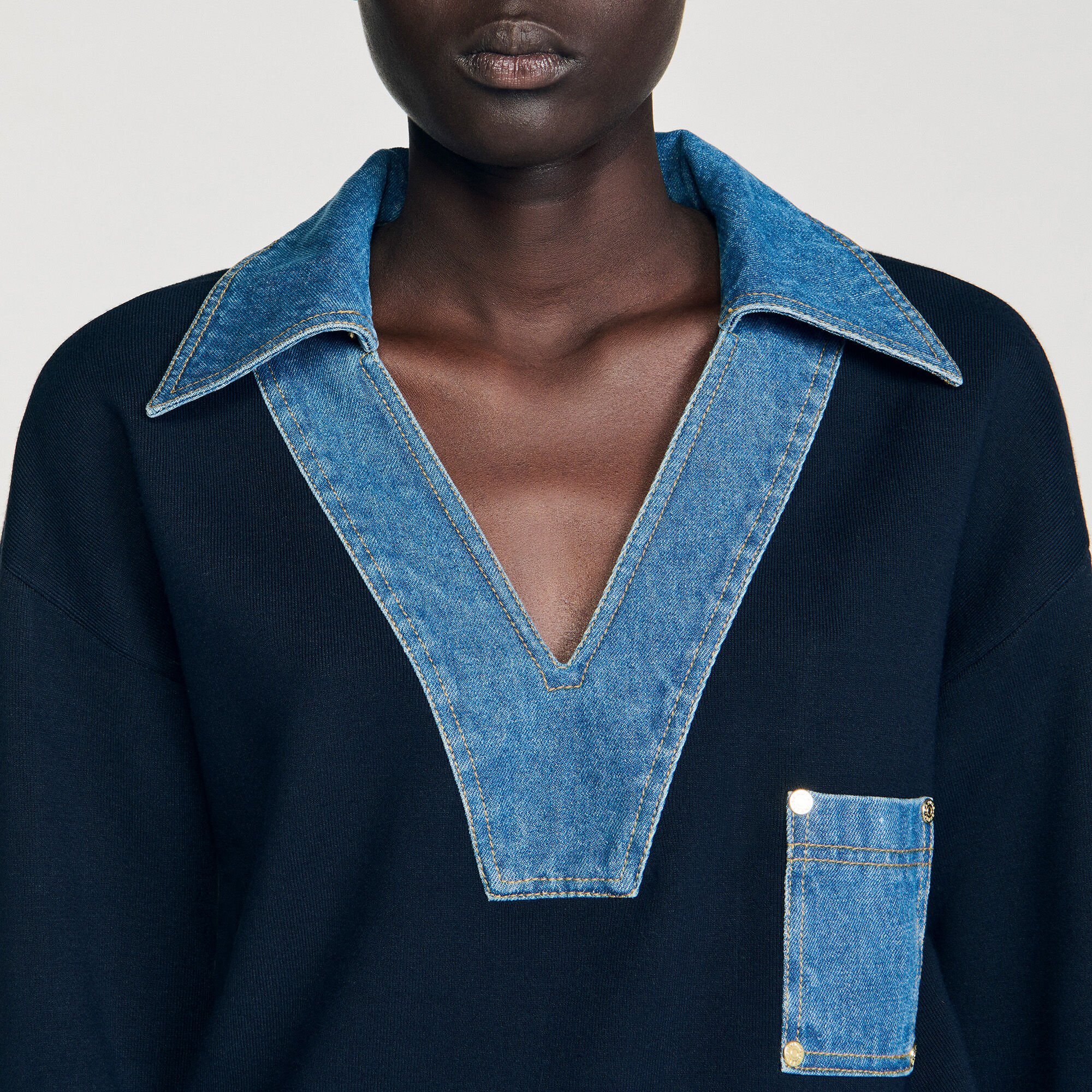 Pullover mit Denim-Details