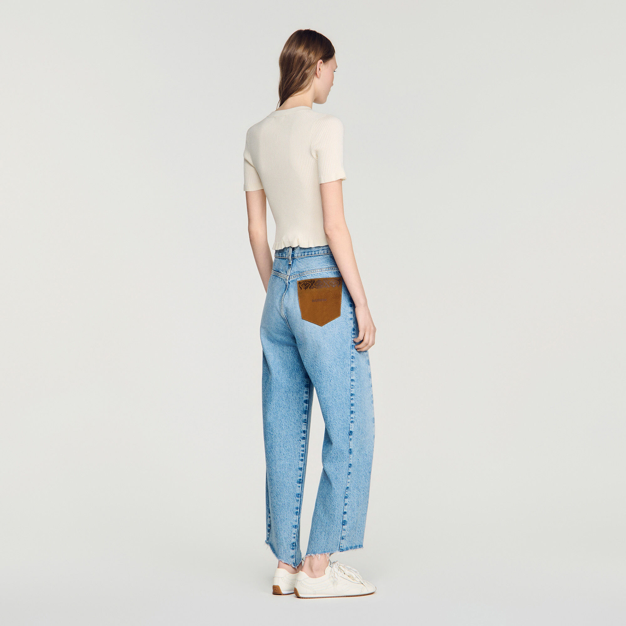 Rippstrick-Cardigan mit Volants