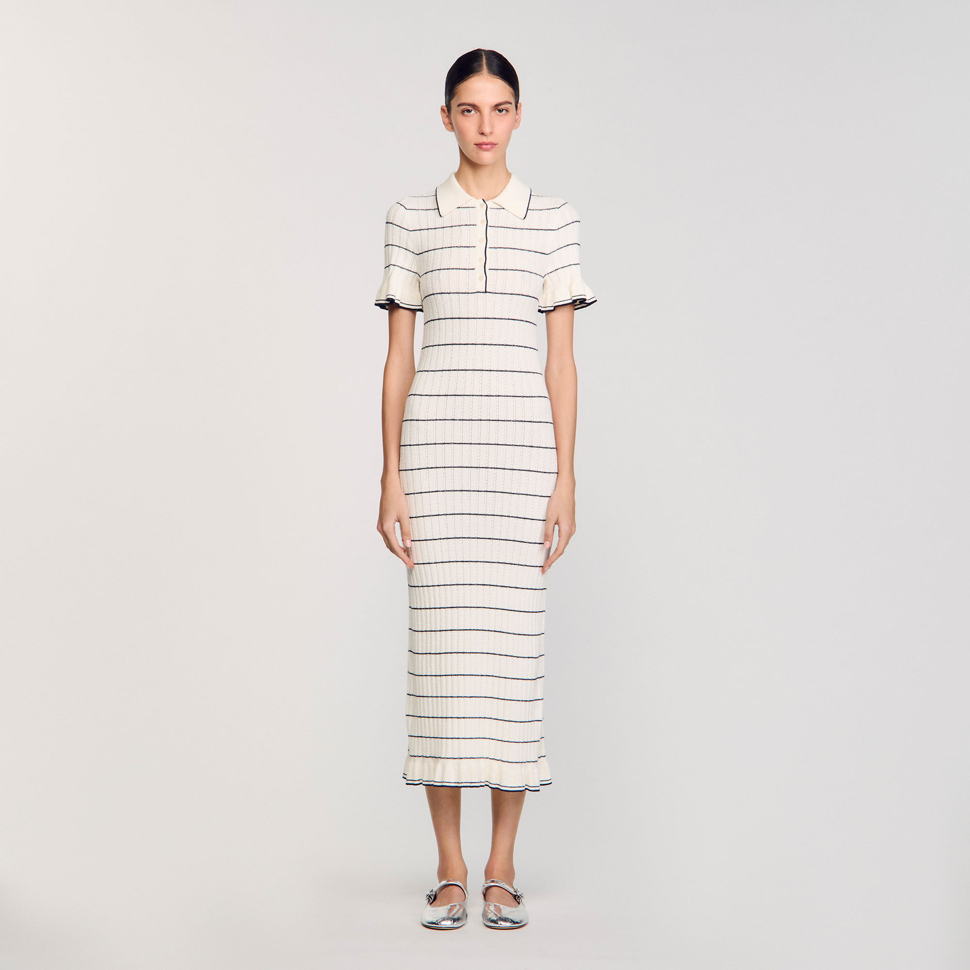 Langes Strickkleid mit Polokragen