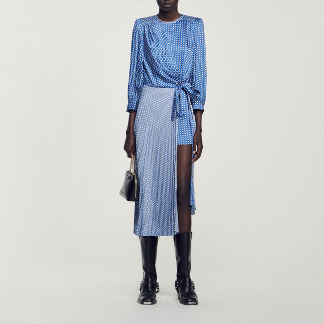 Langes Kleid mit Krawatten-Print