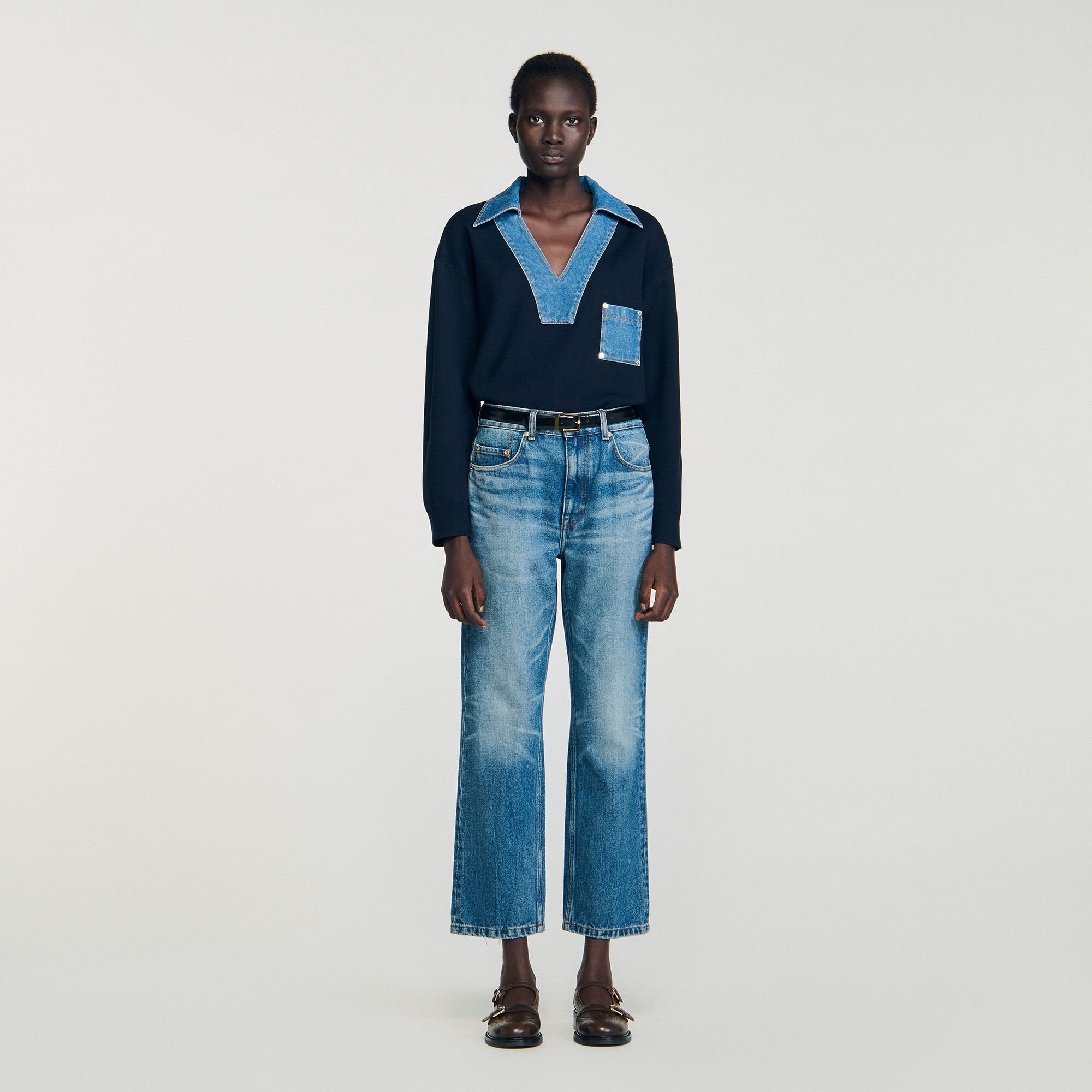 Pullover mit Denim-Details