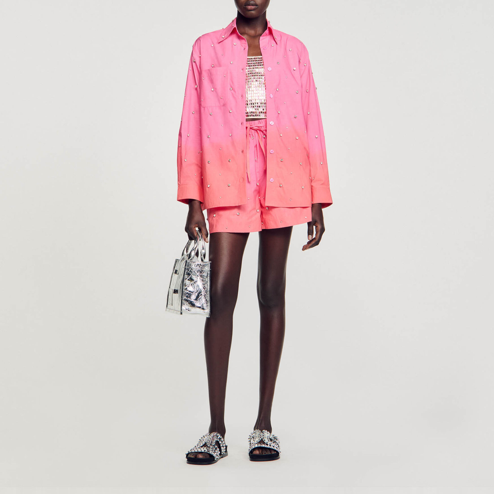 Dip-Dye-Hemdbluse mit Strassbesatz