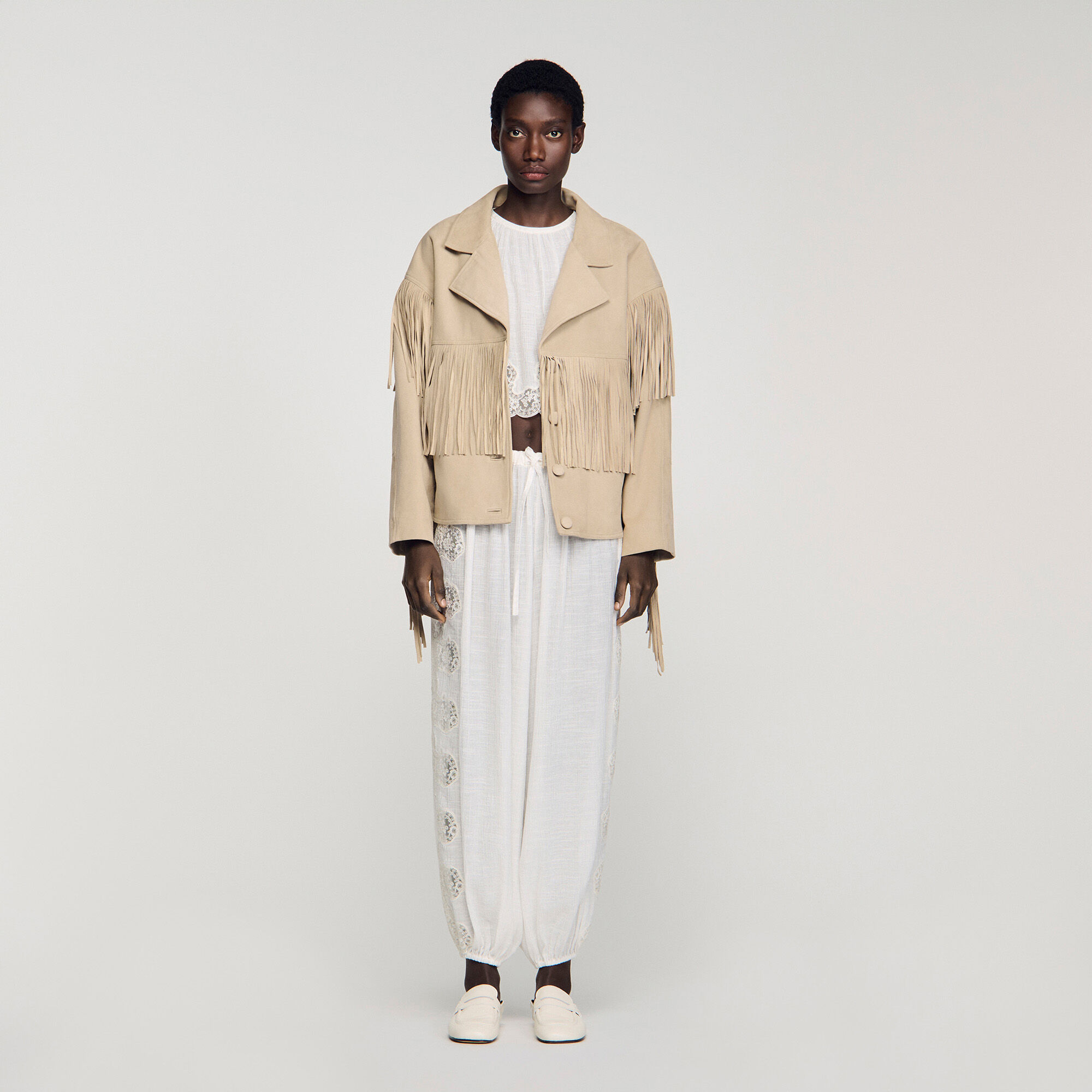 Velourslederjacke mit Fransen