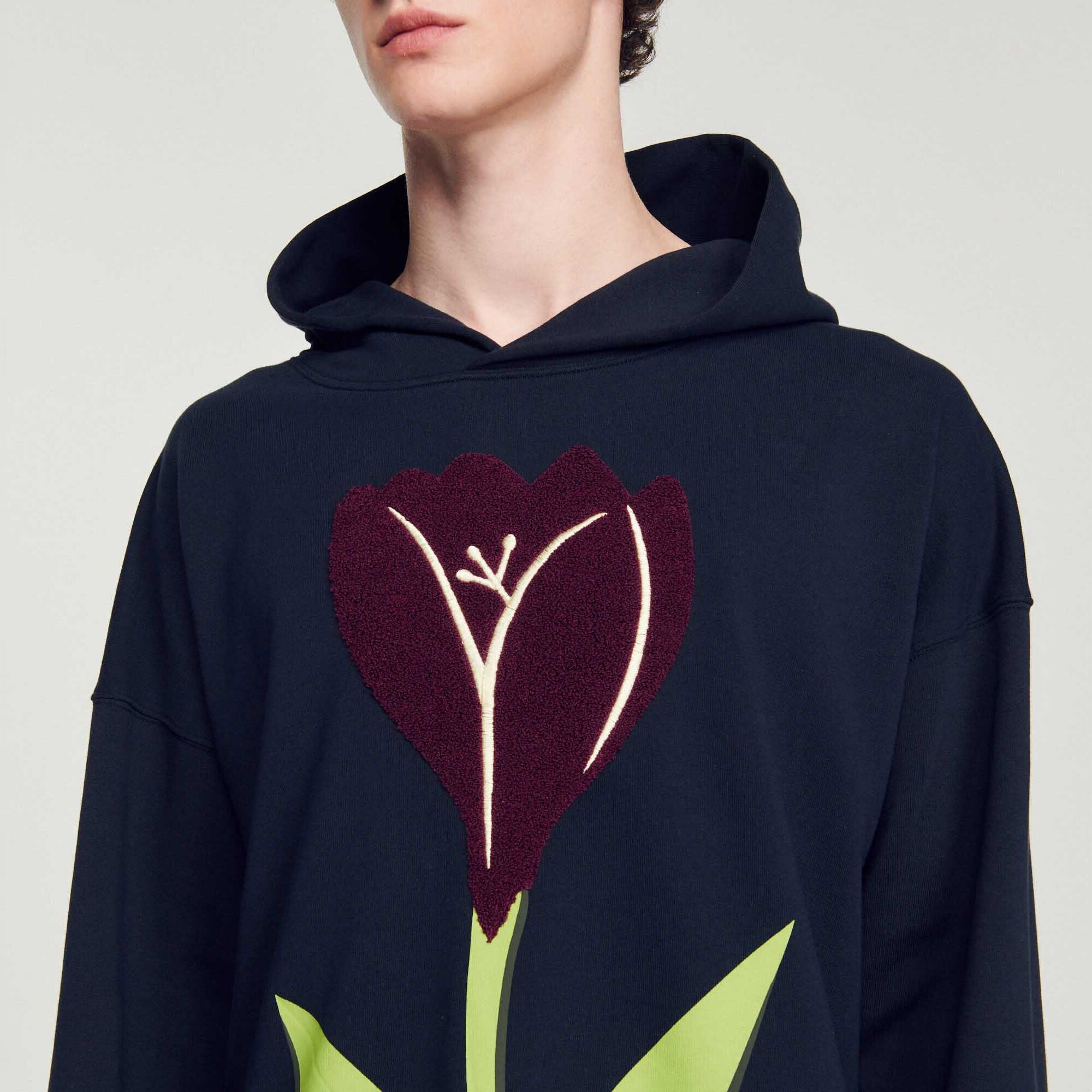 Kapuzenhoodie mit Tulpen-Stickerei