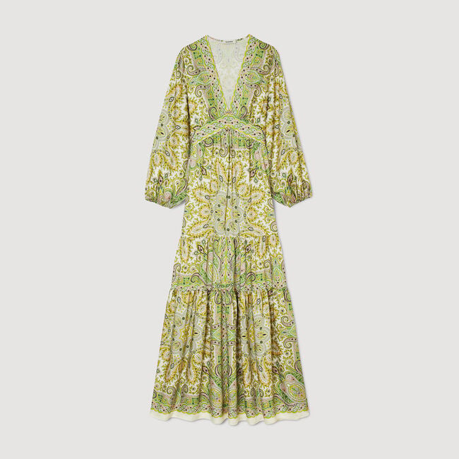 Langes Kleid mit Foulard-Print