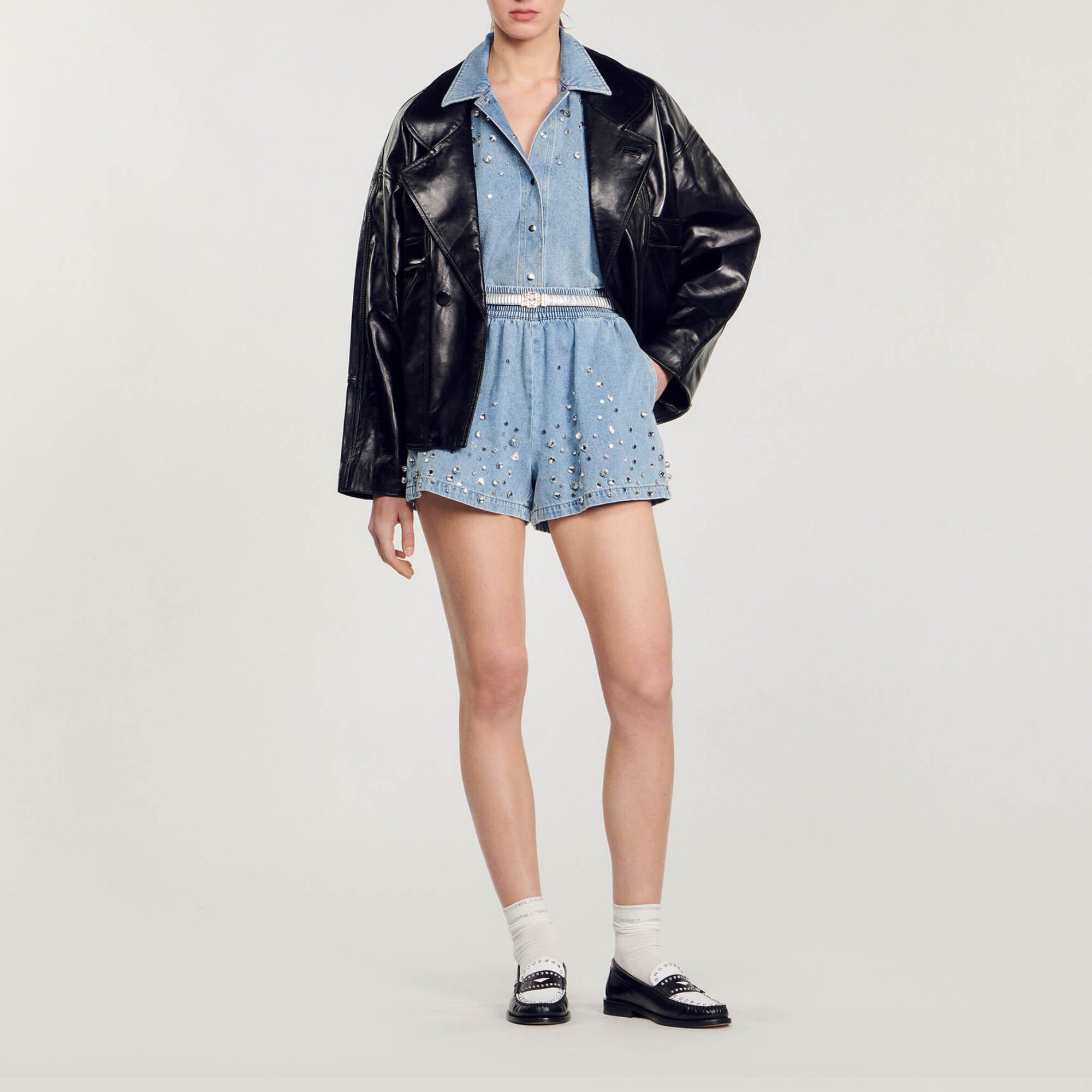 Weite Shorts aus Denim mit Strass