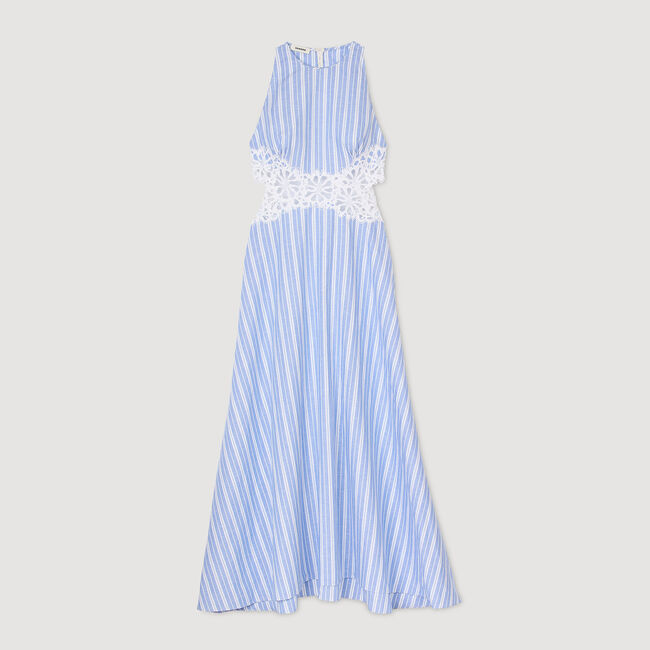Langes Streifenkleid mit Spitze