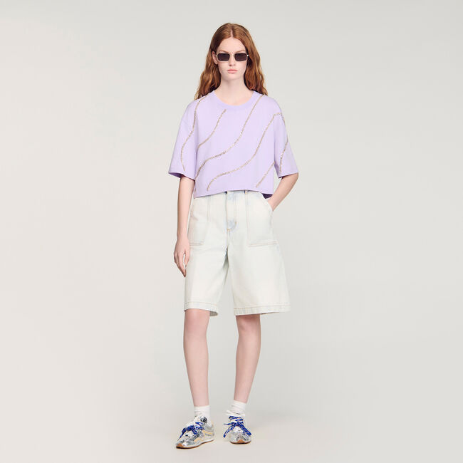 Kurzes T-Shirt mit Strass