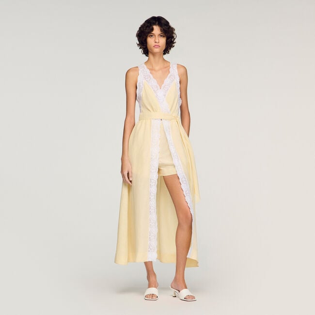 Langes Leinenkleid mit Borte