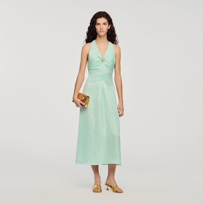 Langes Blumenkleid mit V-Ausschnitt