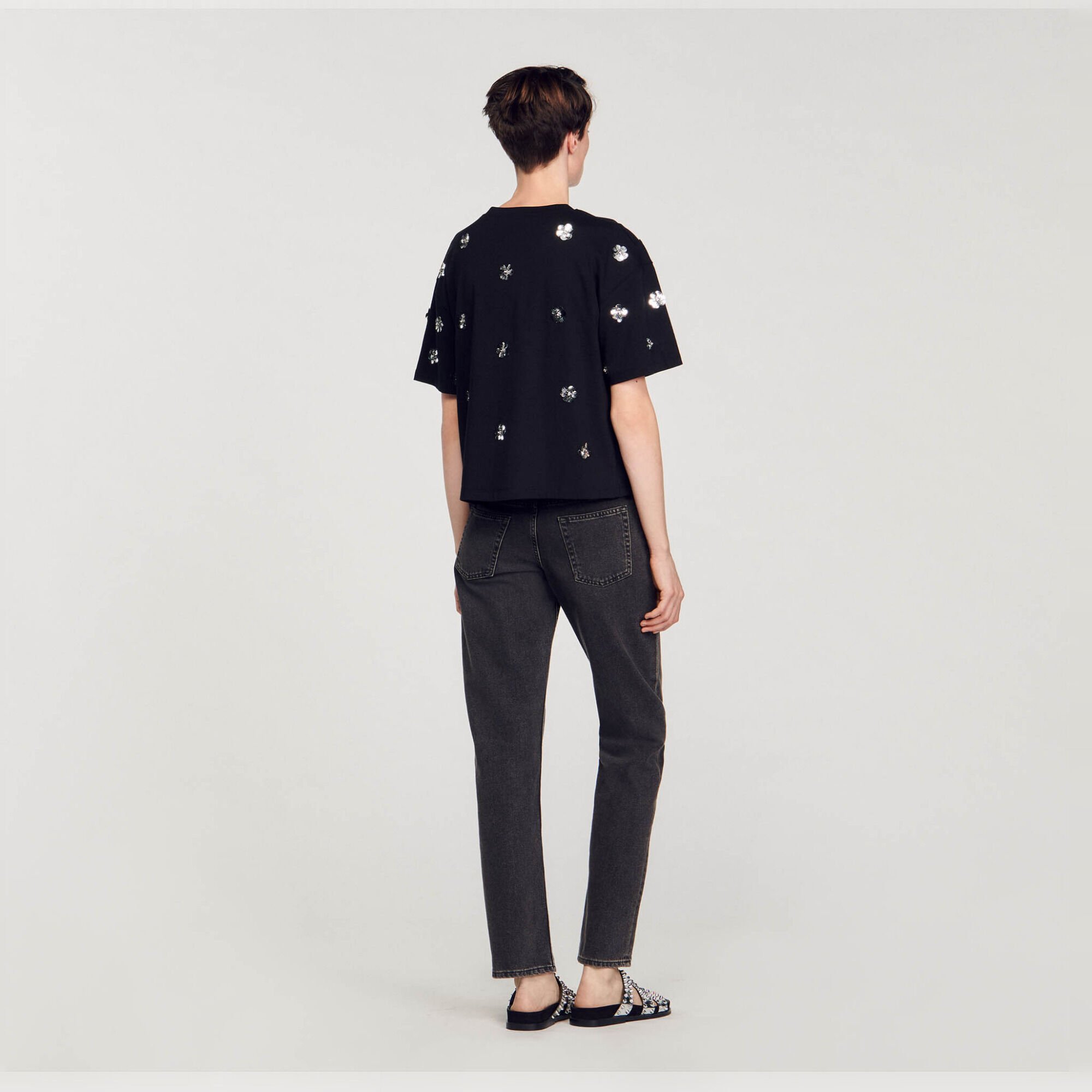 T-Shirt mit Pailletten-Blumen