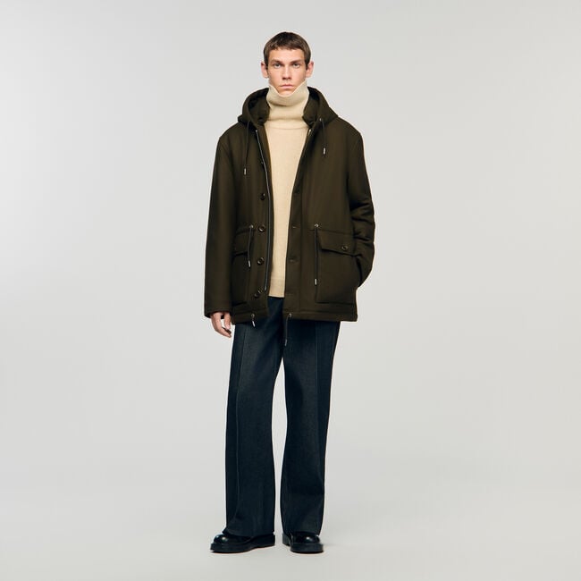 Parka aus Wolle mit Kapuze