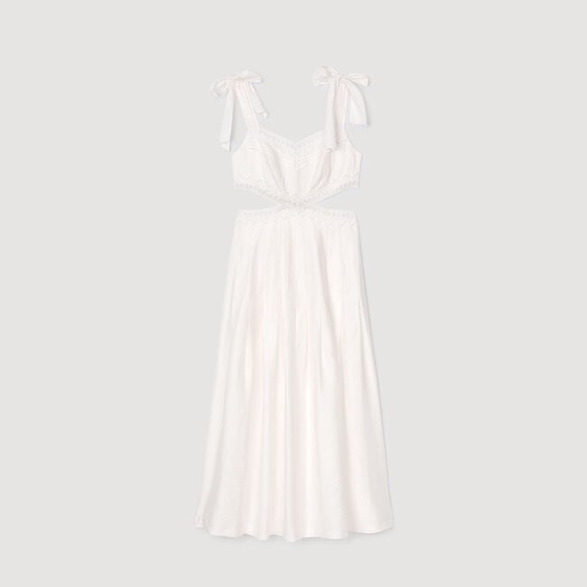 Langes Kleid mit Spitzenbesatz