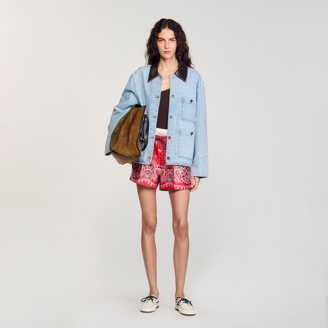 Blouson aus Denim mit Lederkragen