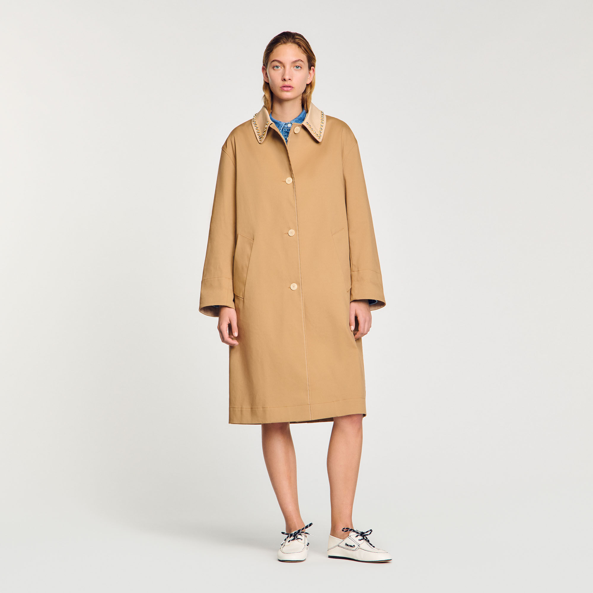 Trenchcoat mit Strasskragen