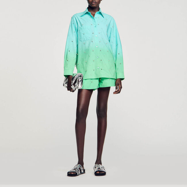 Dip-Dye-Hemdbluse mit Strassbesatz