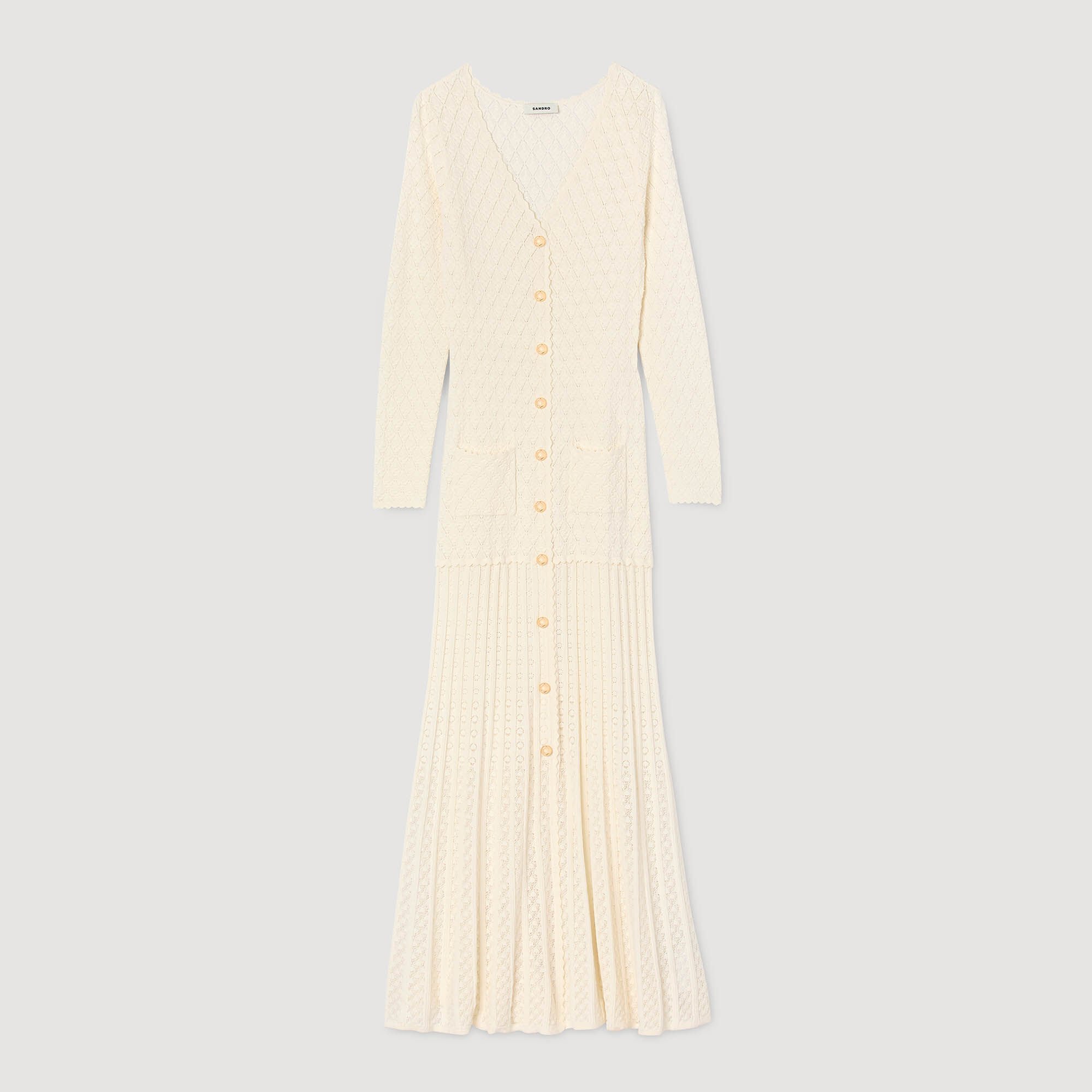 Langes Strickkleid mit Ziermuster