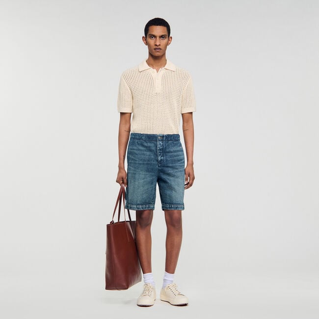 Elastische Denim-Shorts