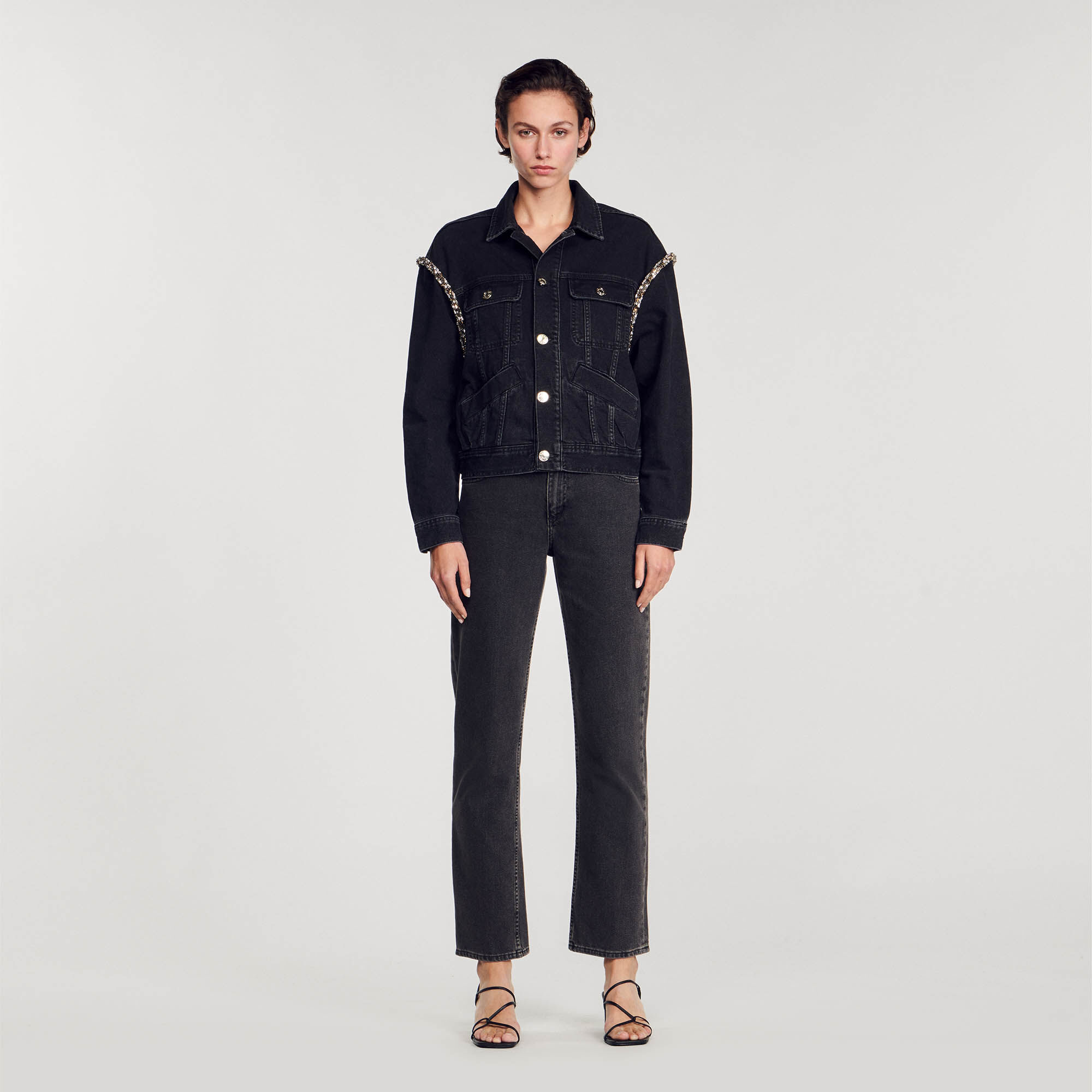 Oversize-Jeansjacke mit Strass