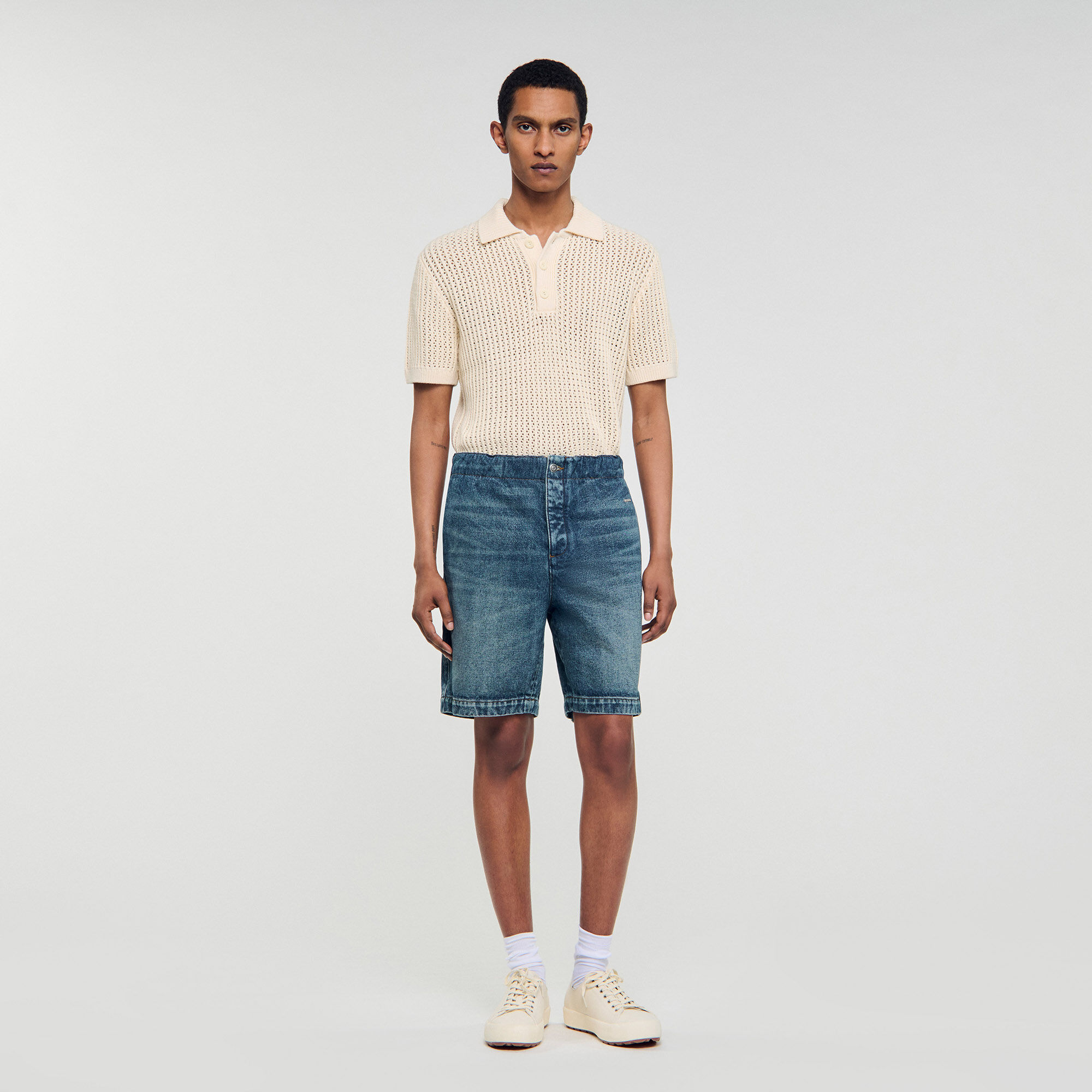 Elastische Denim-Shorts