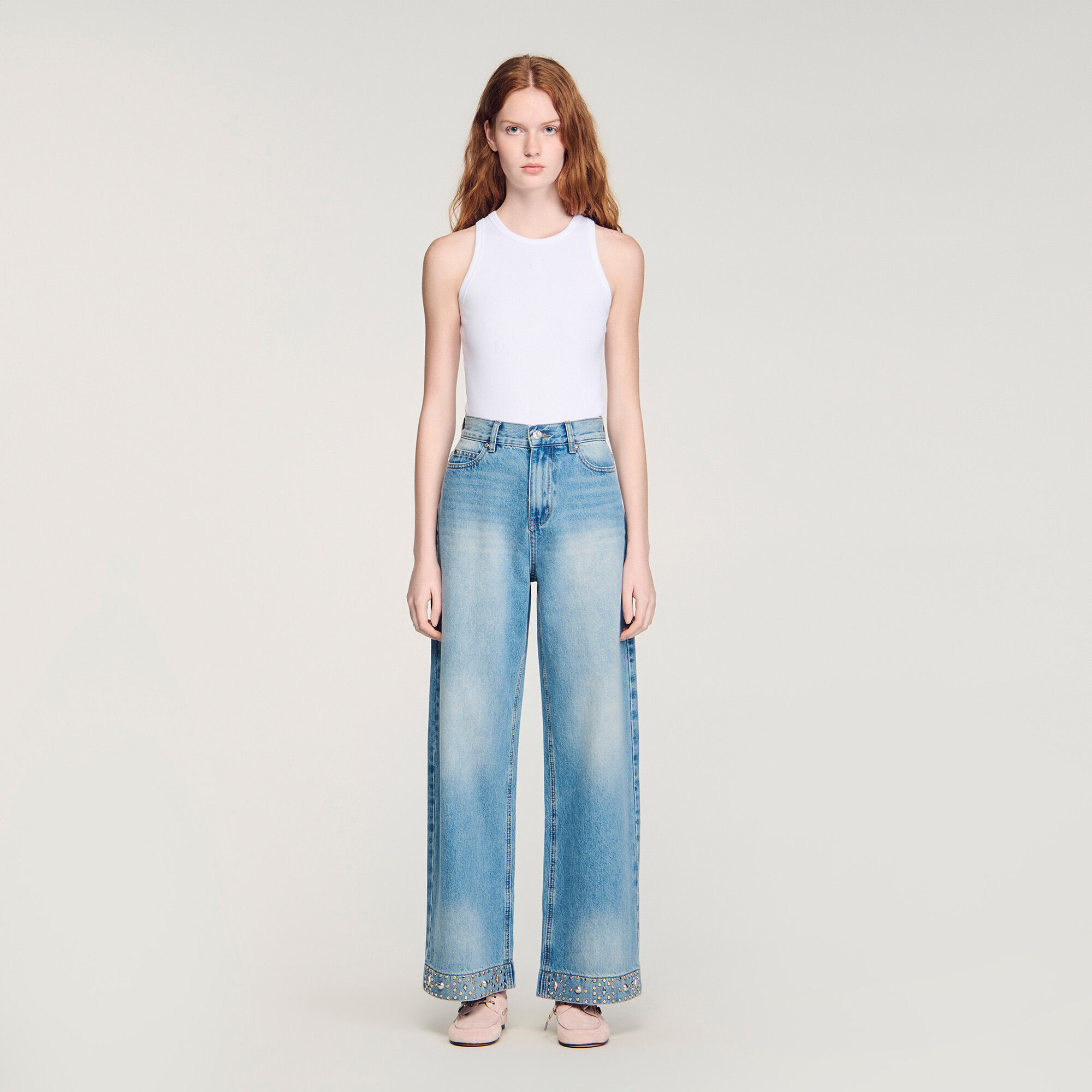 Gerade Jeans mit Strassbesatz