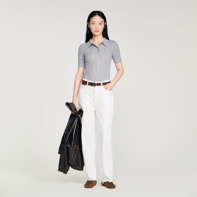 Pointelle-Wollpulli mit Polokragen