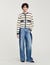 Streifen-Cardigan mit Denim-Details
