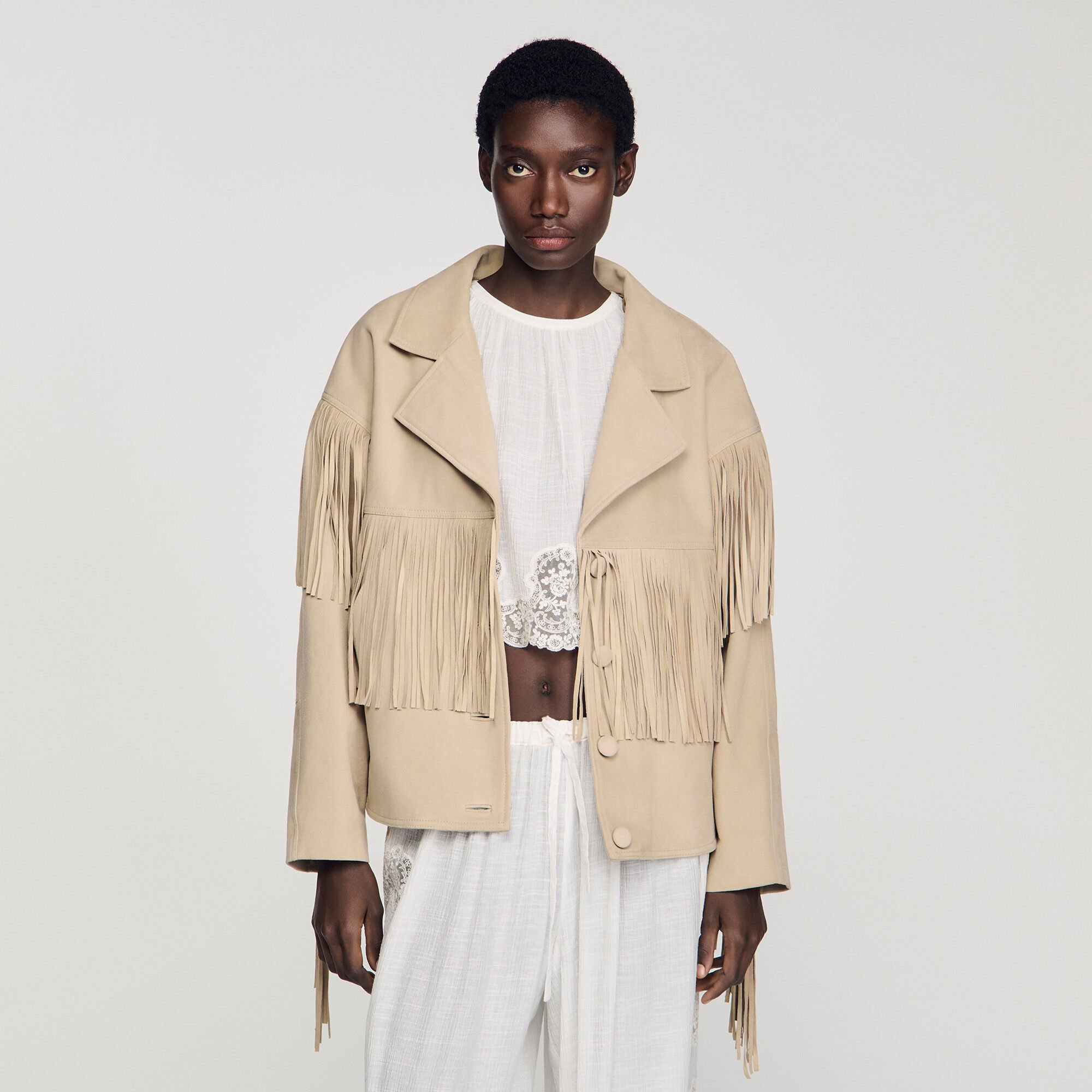 Velourslederjacke mit Fransen