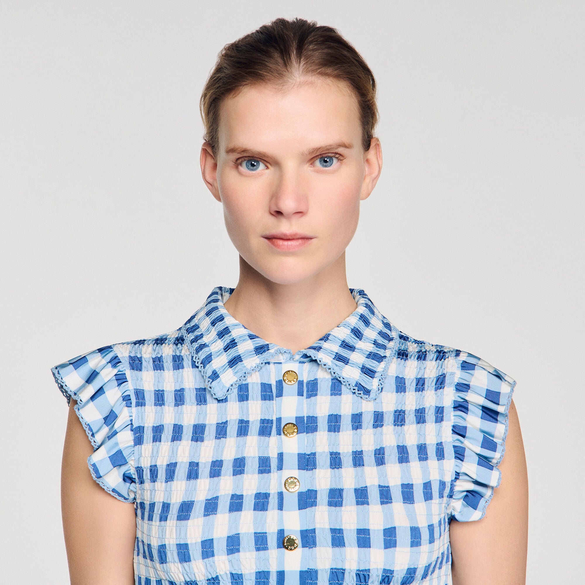 Gesmoktes T-Shirt mit Vichy-Muster