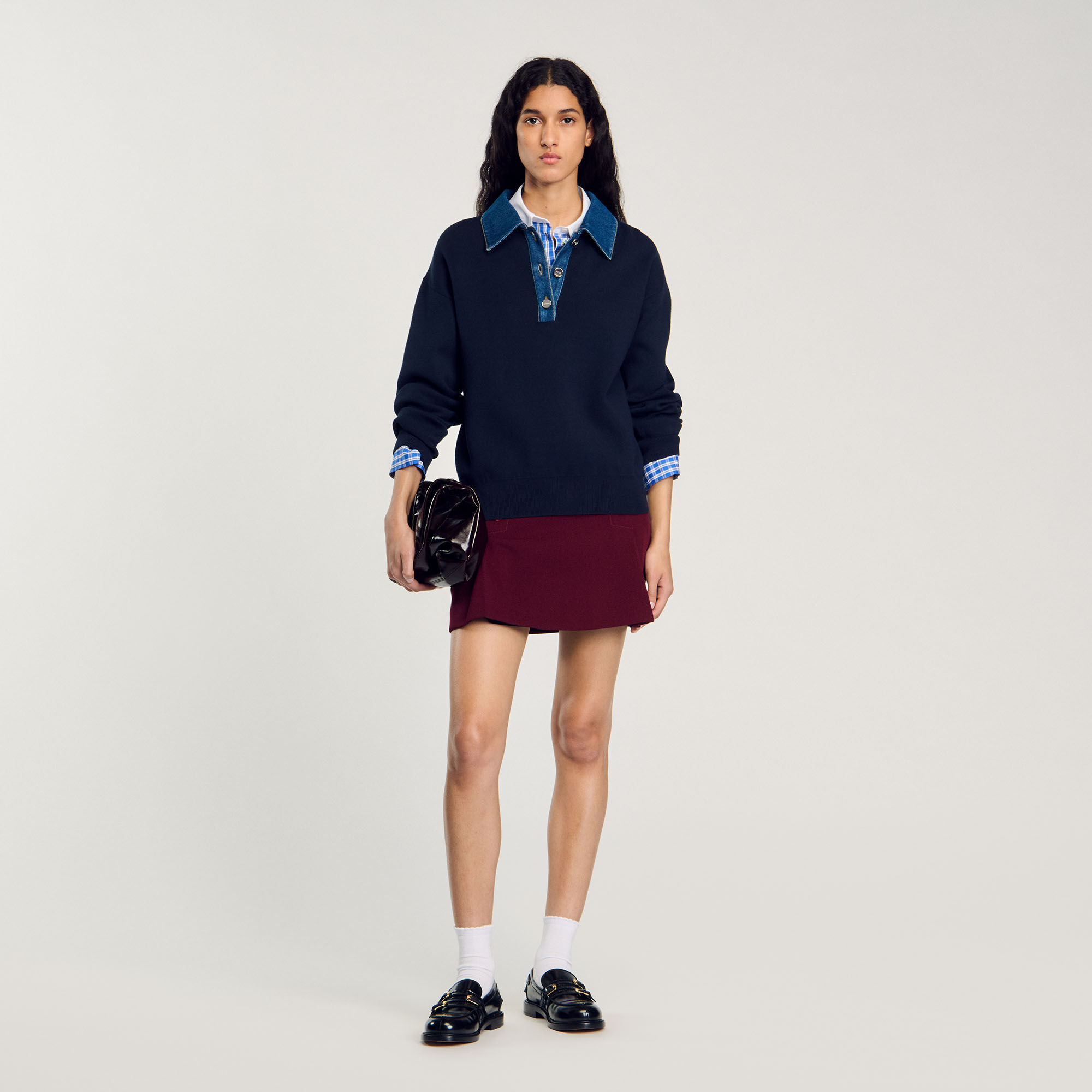 Pullover mit Kragen aus Jeansstoff