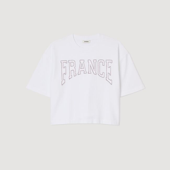 Kurzes T-Shirt mit France-Stickerei