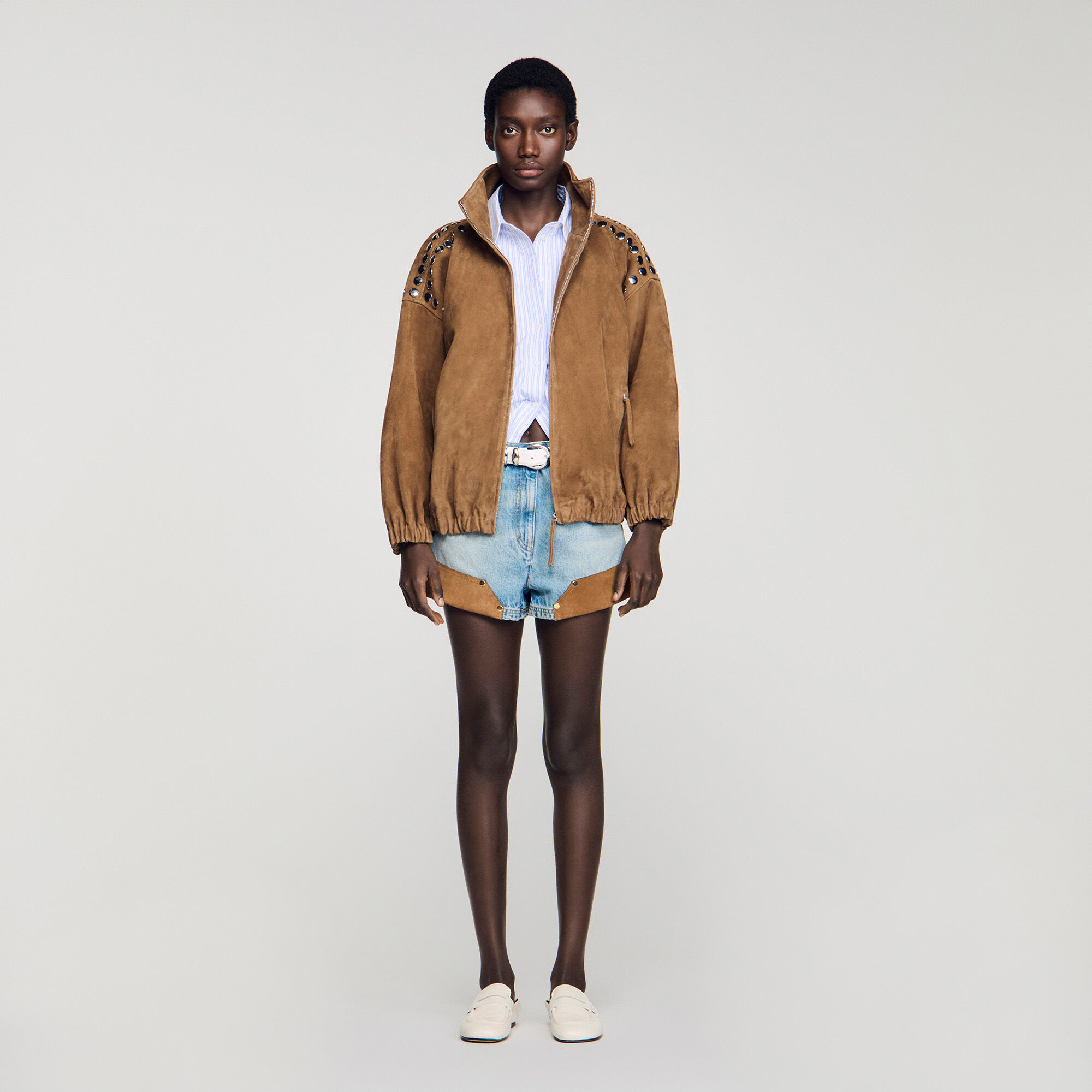 Velourslederjacke mit Nieten