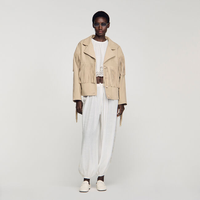 Velourslederjacke mit Fransen