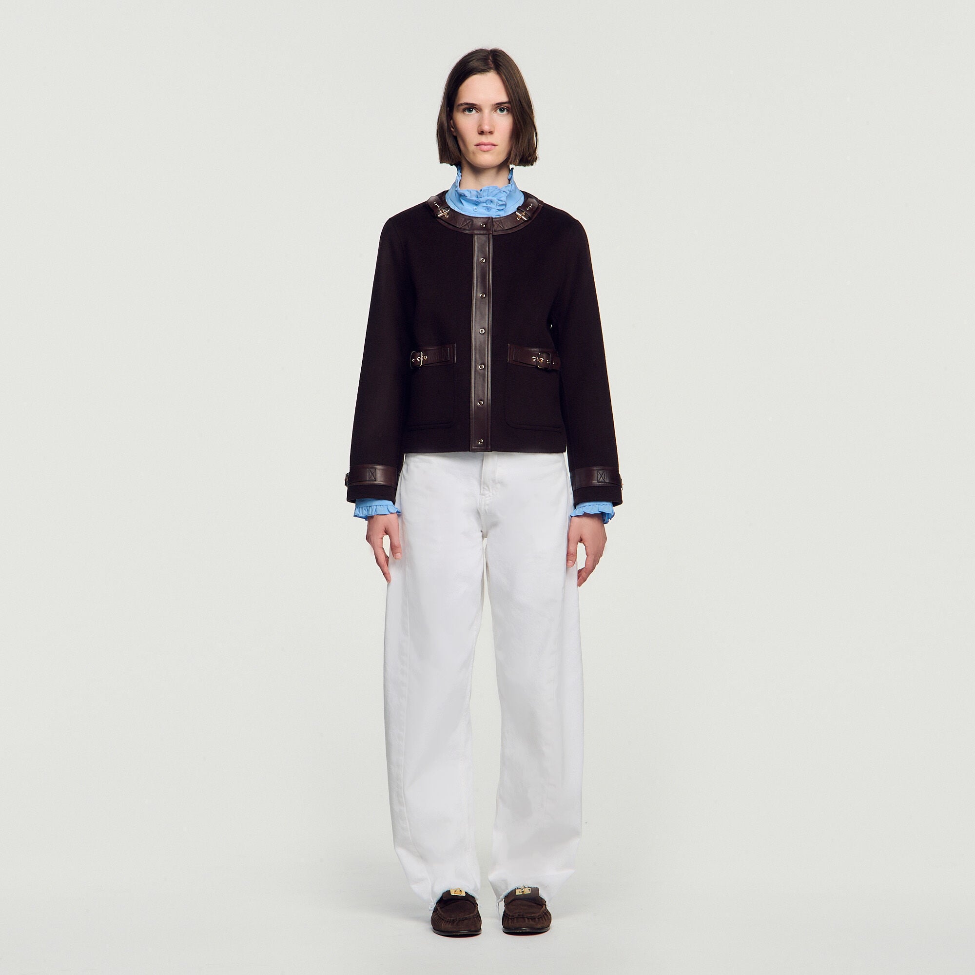 Kurzer Mantel mit Lederdetails - Damen | Sandro