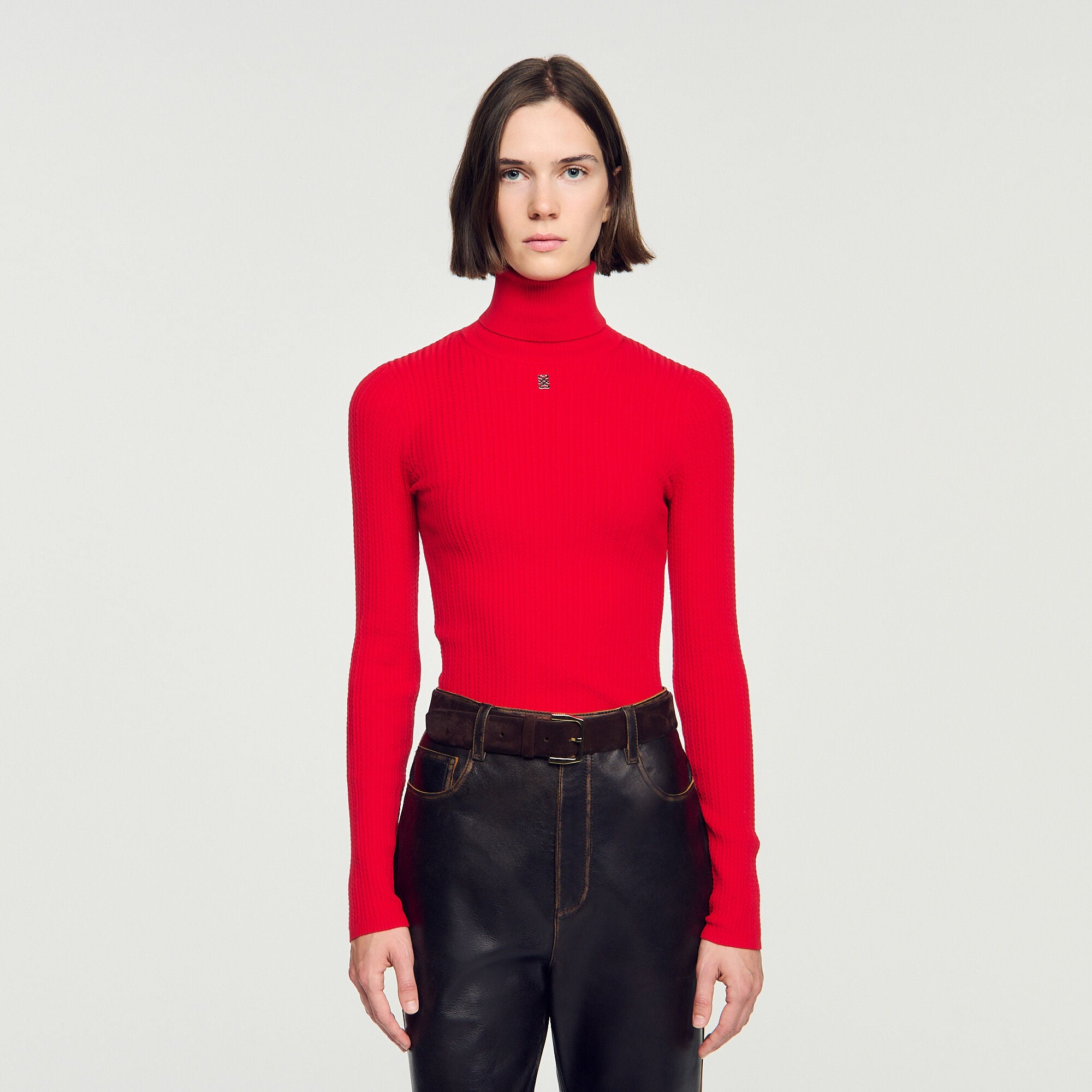 Rollkragenpullover mit Zopfmuster - Damen | Sandro