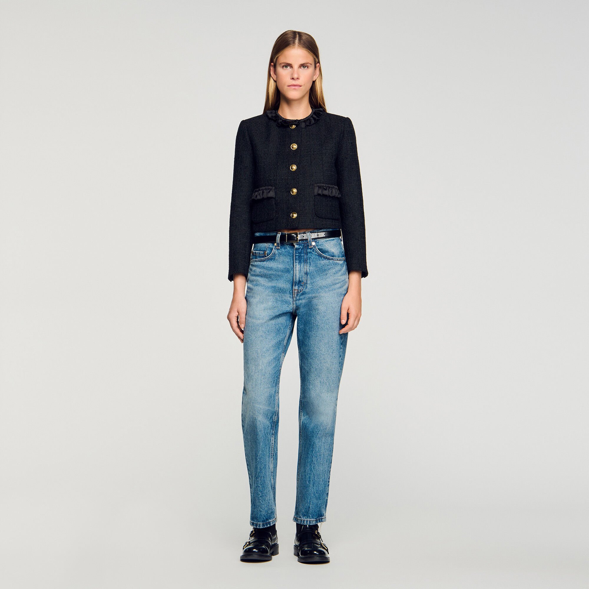 Tweed-Jacke mit Volants