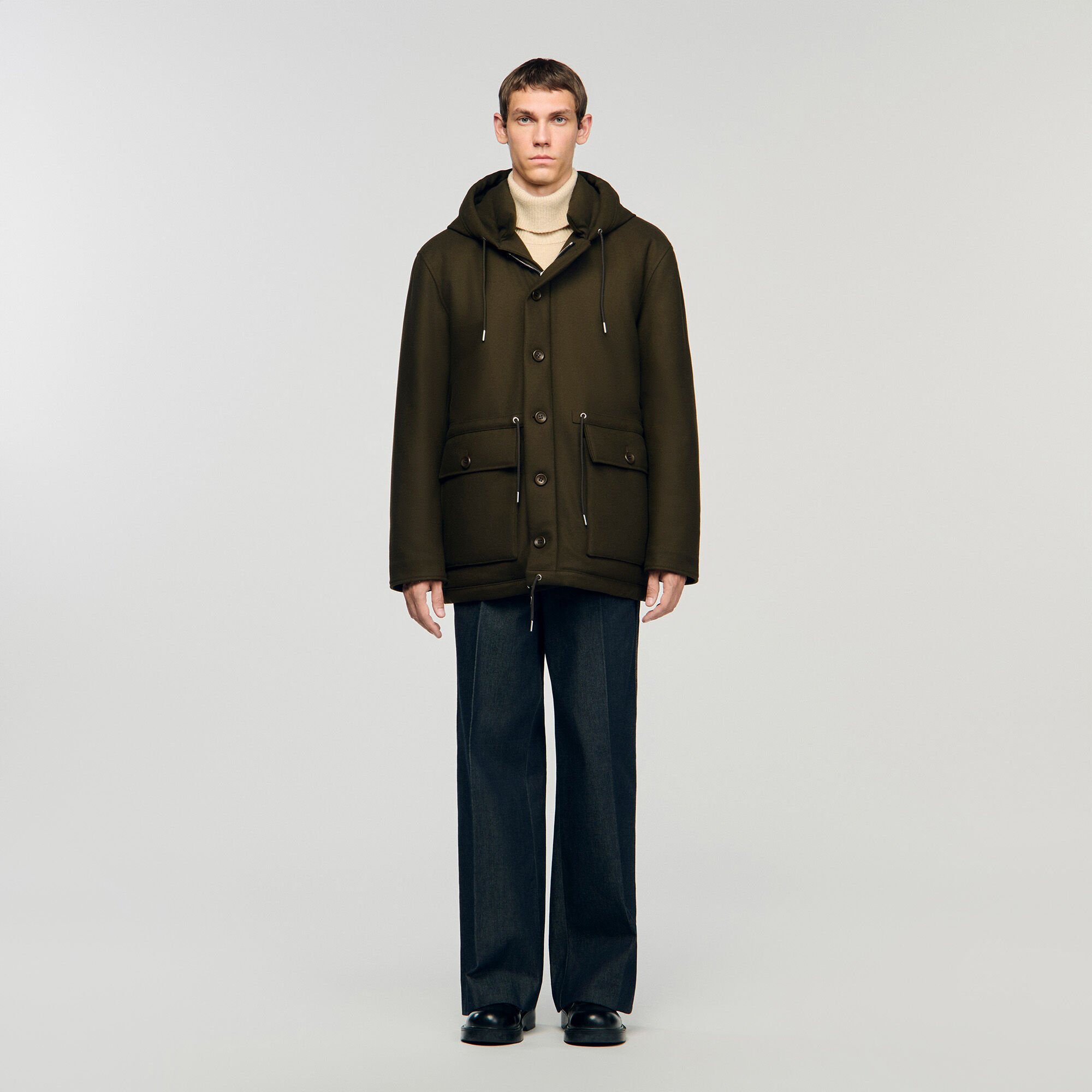 Parka aus Wolle mit Kapuze