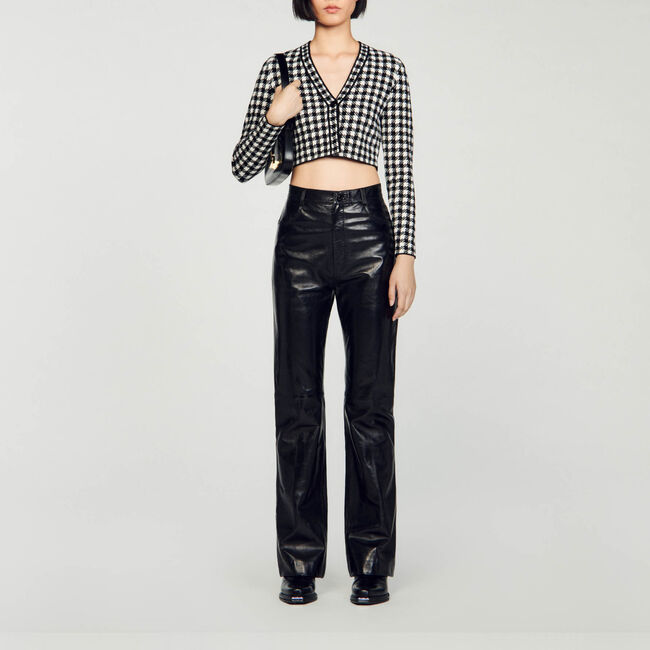 Kurze Strickjacke in Vichy-Jacquard