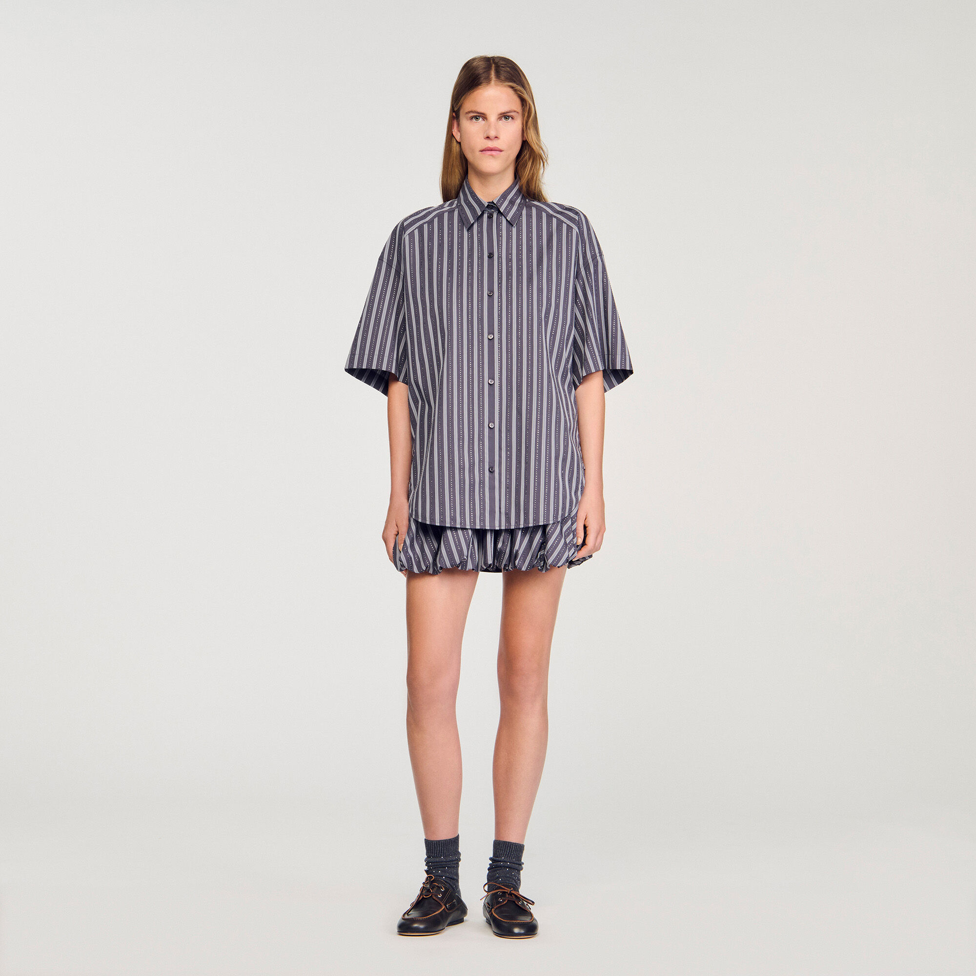Gestreiftes Oversize-Hemd Strass
