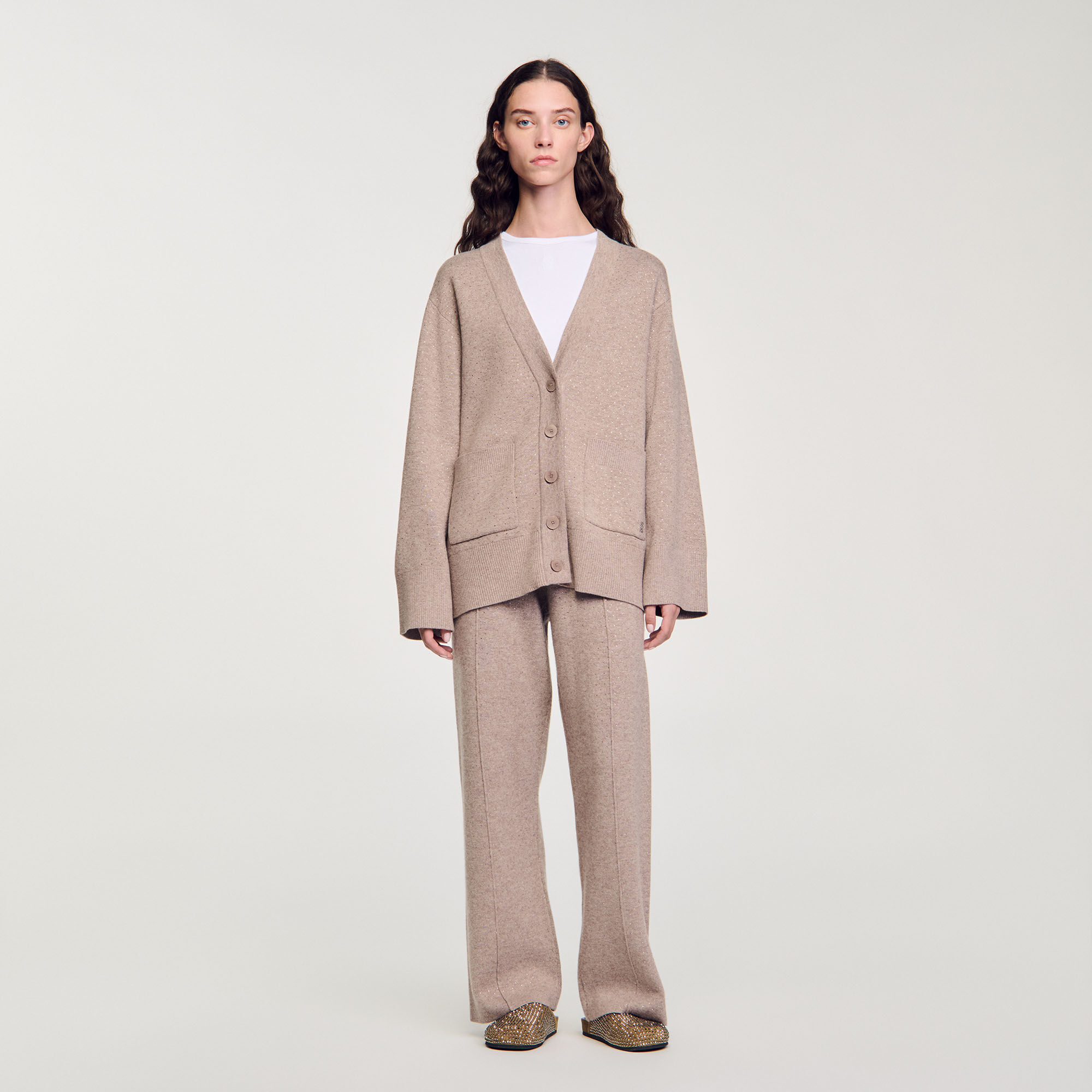 Langer Cardigan mit Strass-Verzierung