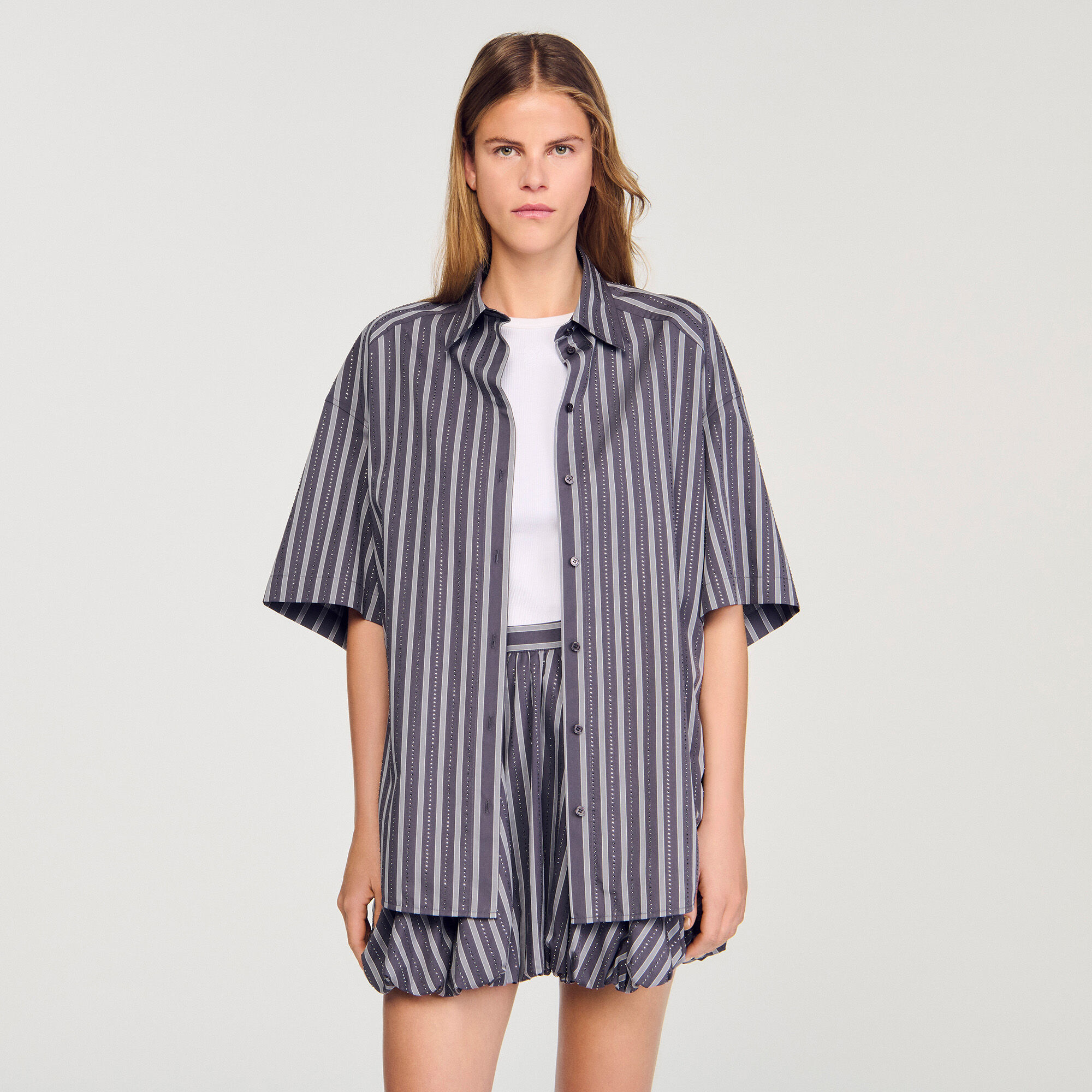 Gestreiftes Oversize-Hemd Strass
