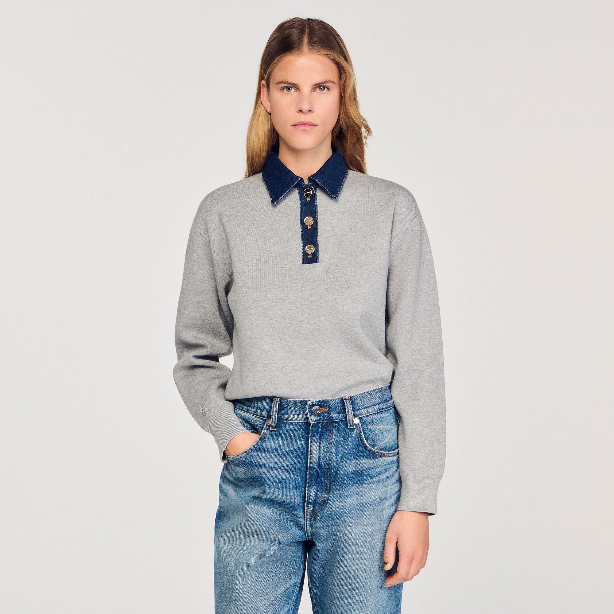 Pullover mit Kragen aus Jeansstoff