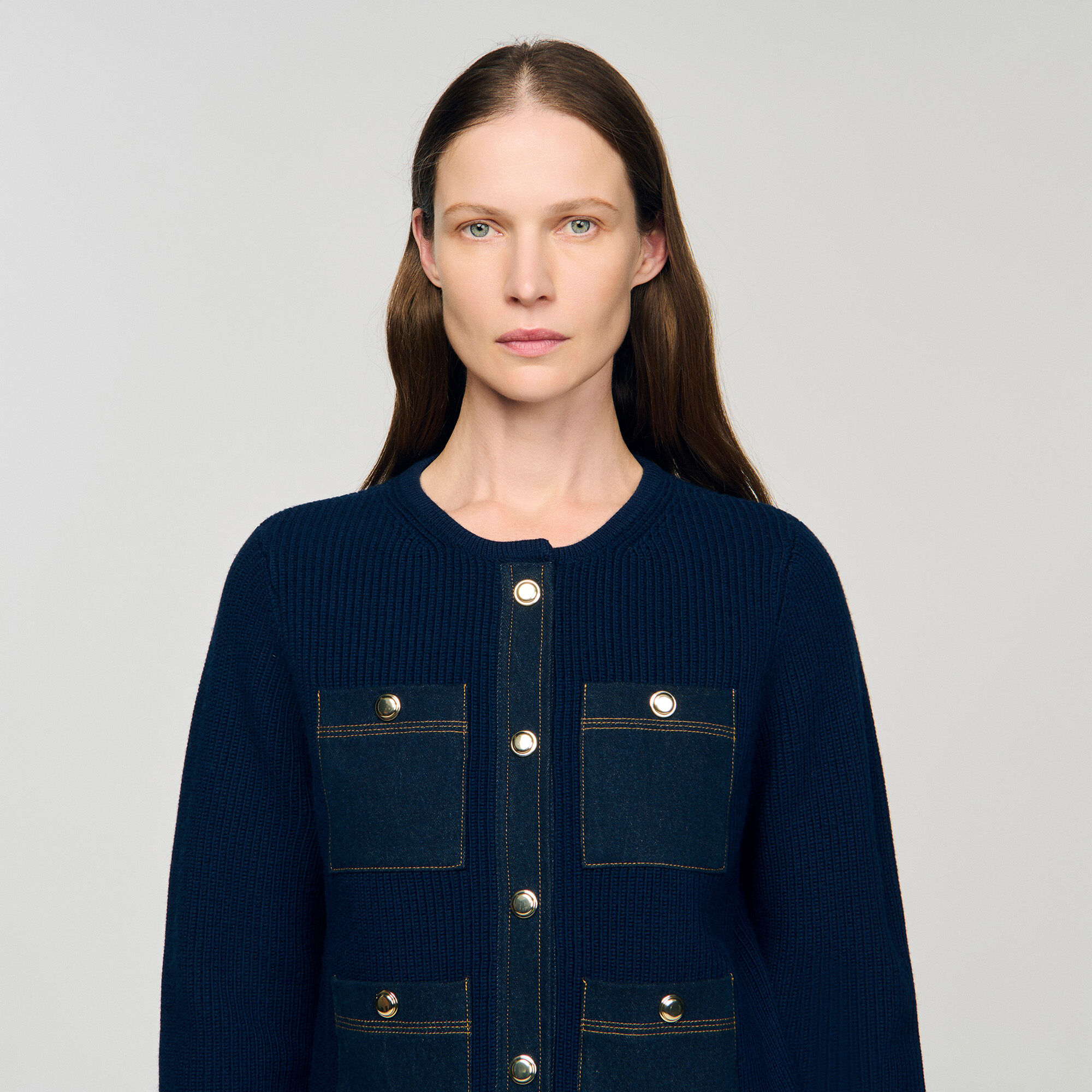Cardigan mit Denim-Details