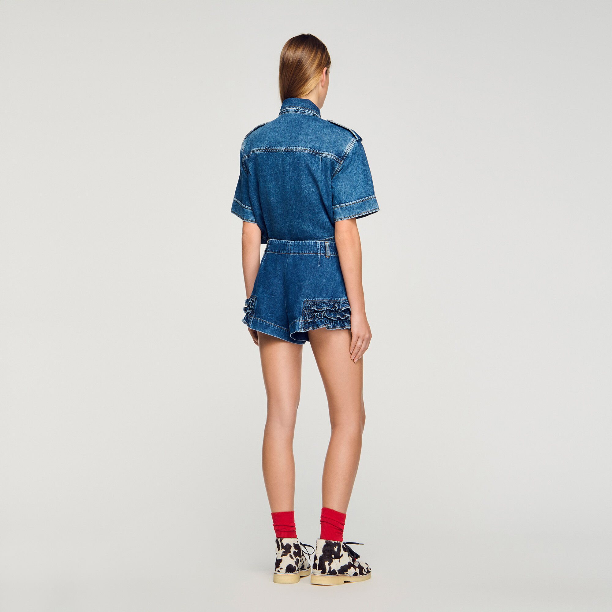 Shorts aus Denim mit Volants