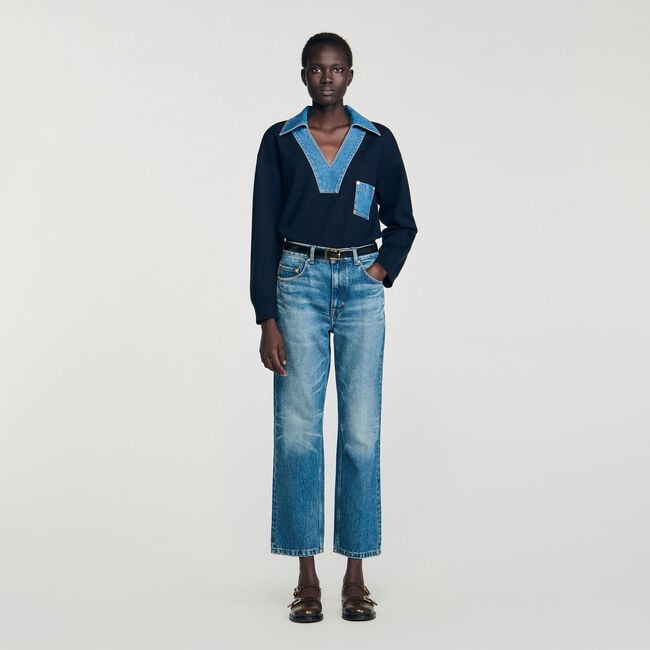 Pullover mit Denim-Details