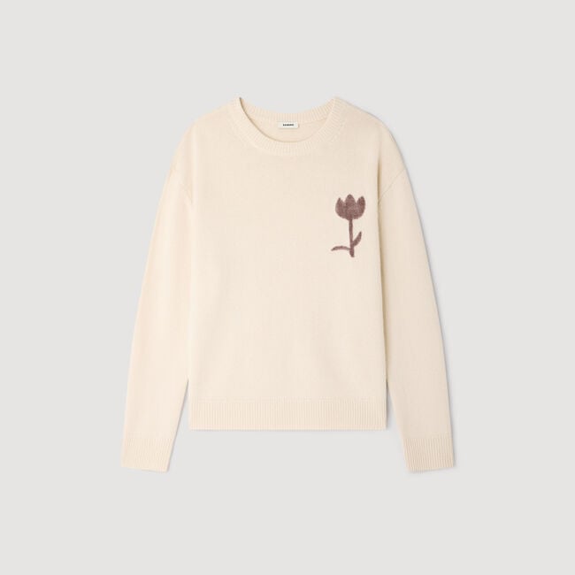 Wollpullover mit Blumendetail