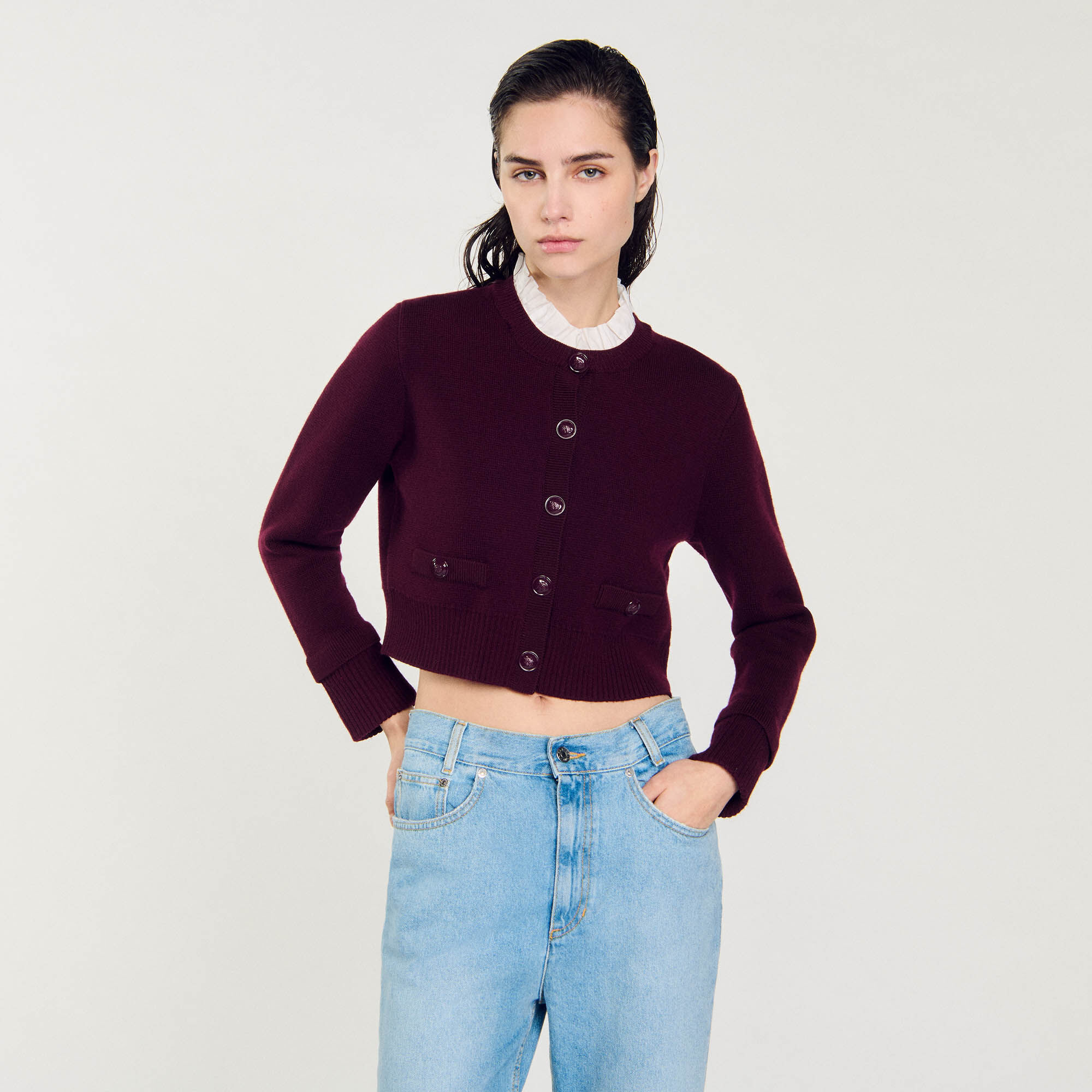 Strickcardigan mit Volantkragen