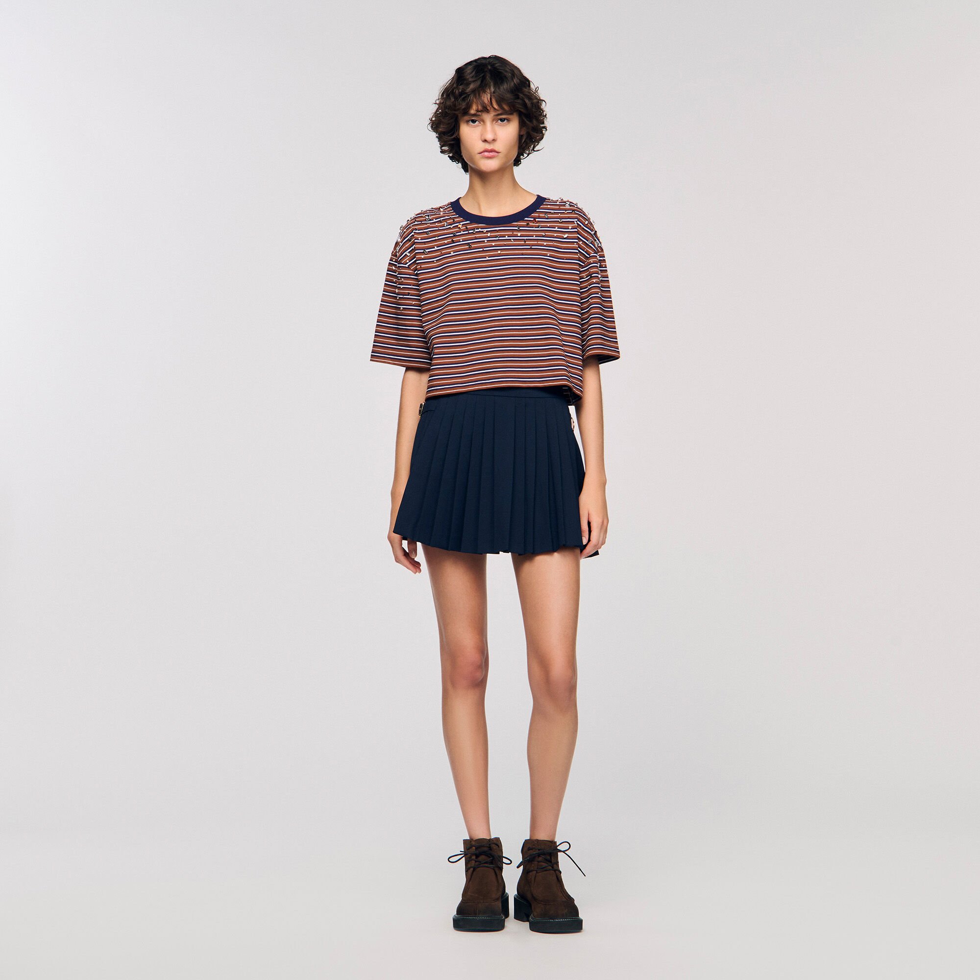 Gestreiftes T-Shirt mit Strass