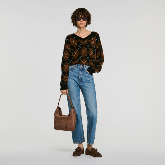 Argyle-Pullover mit Strassbesatz